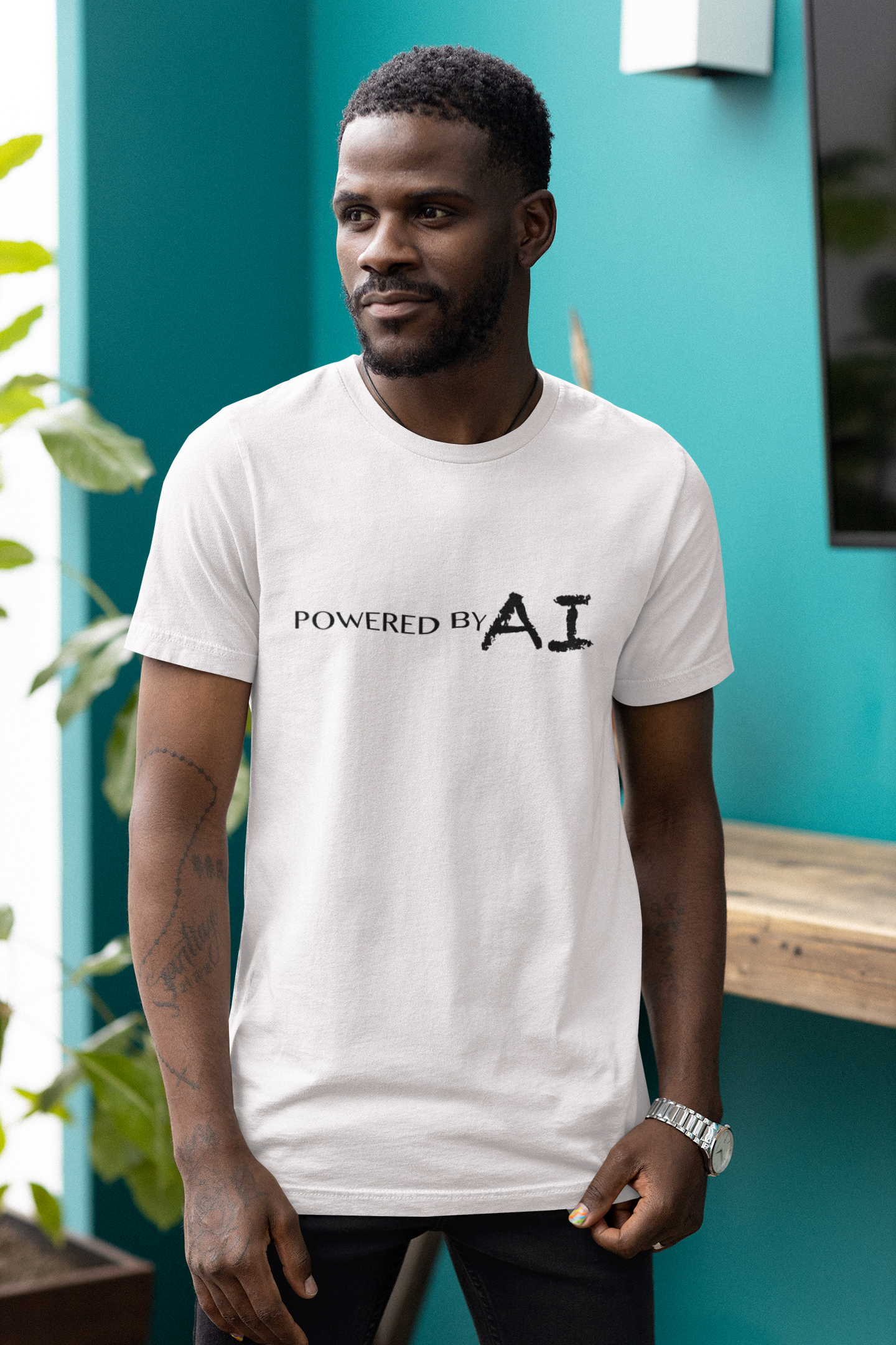 POWERED BY AI - FRONT OR BACK PRINTED T-SHIRT (MENS)