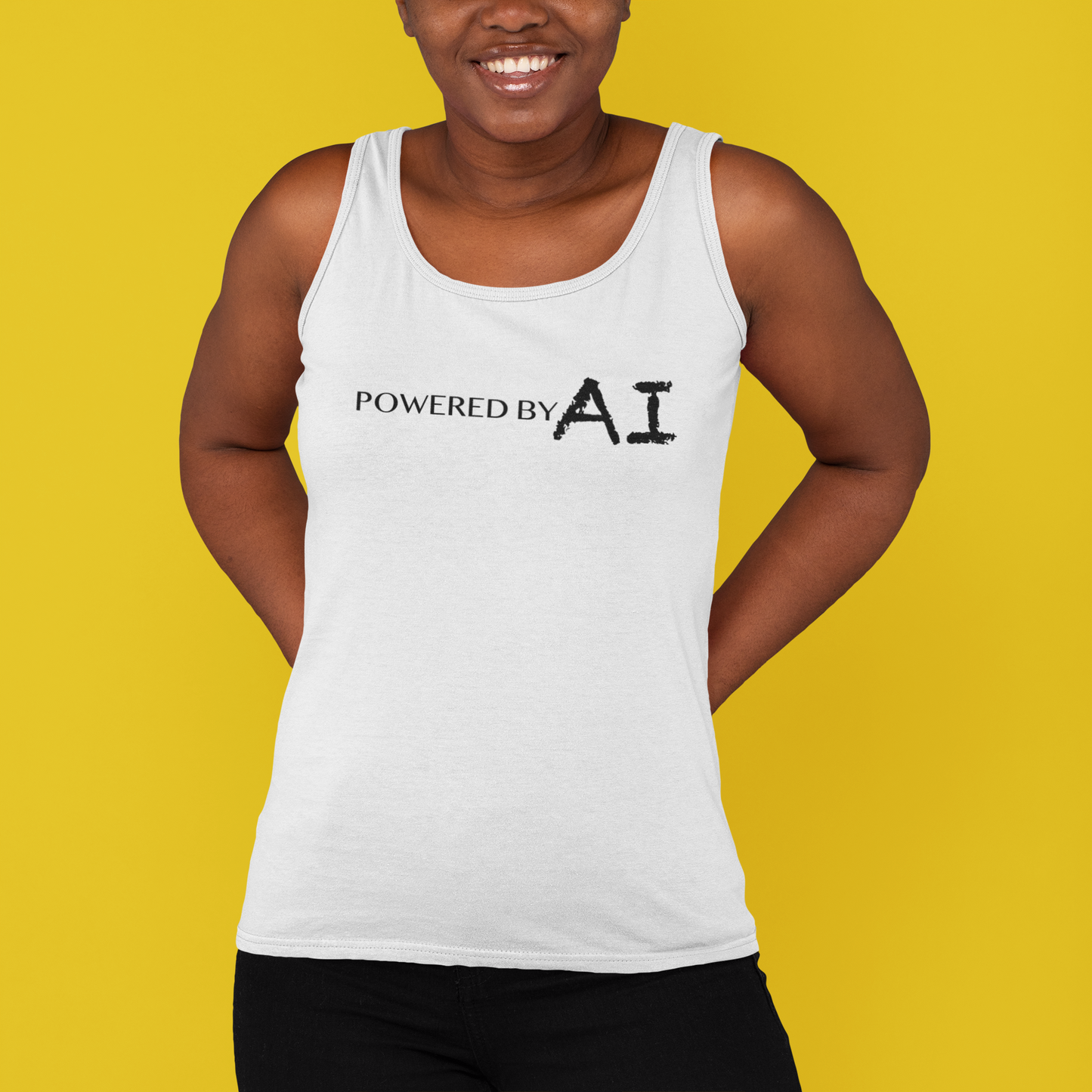 POWERED BY AI - FRONT OR BACK PRINTED TANK TOP (WOMENS)